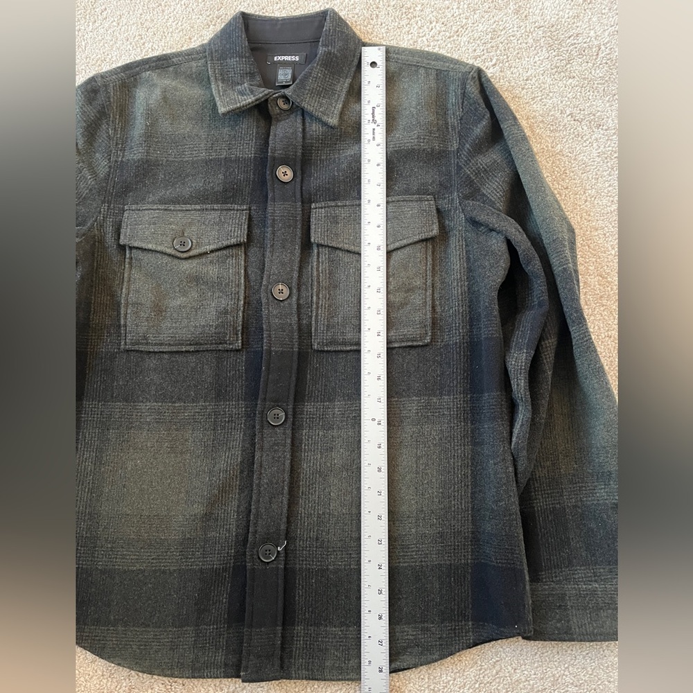 Express Men's Black and Green Plaid Shirt Jacket - Picture 5 of 6